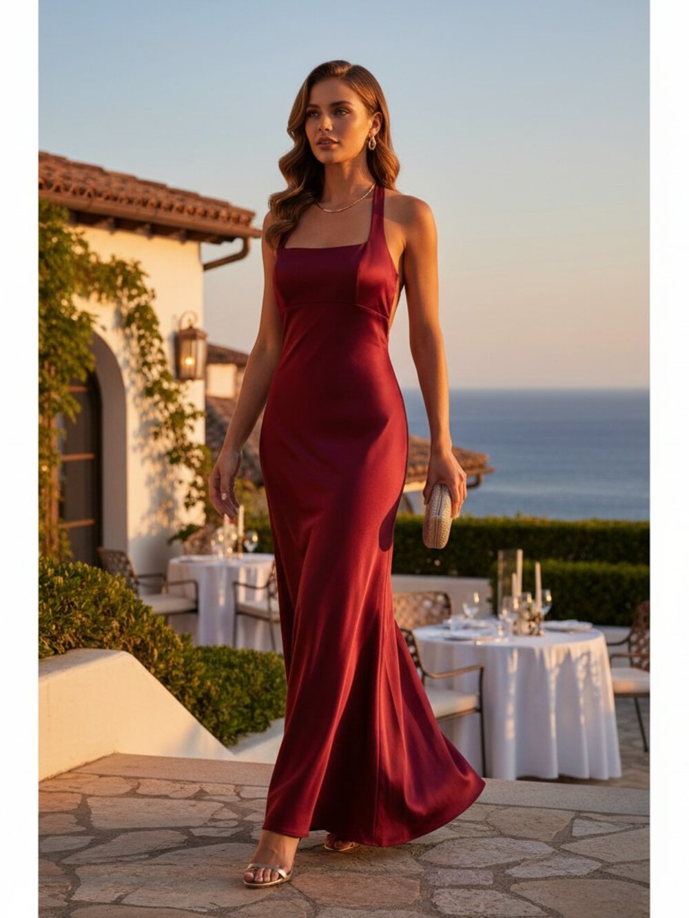 Ever New April Satin Halter Maxi Gown NWT Red Size 4 Open Back Formal Dress